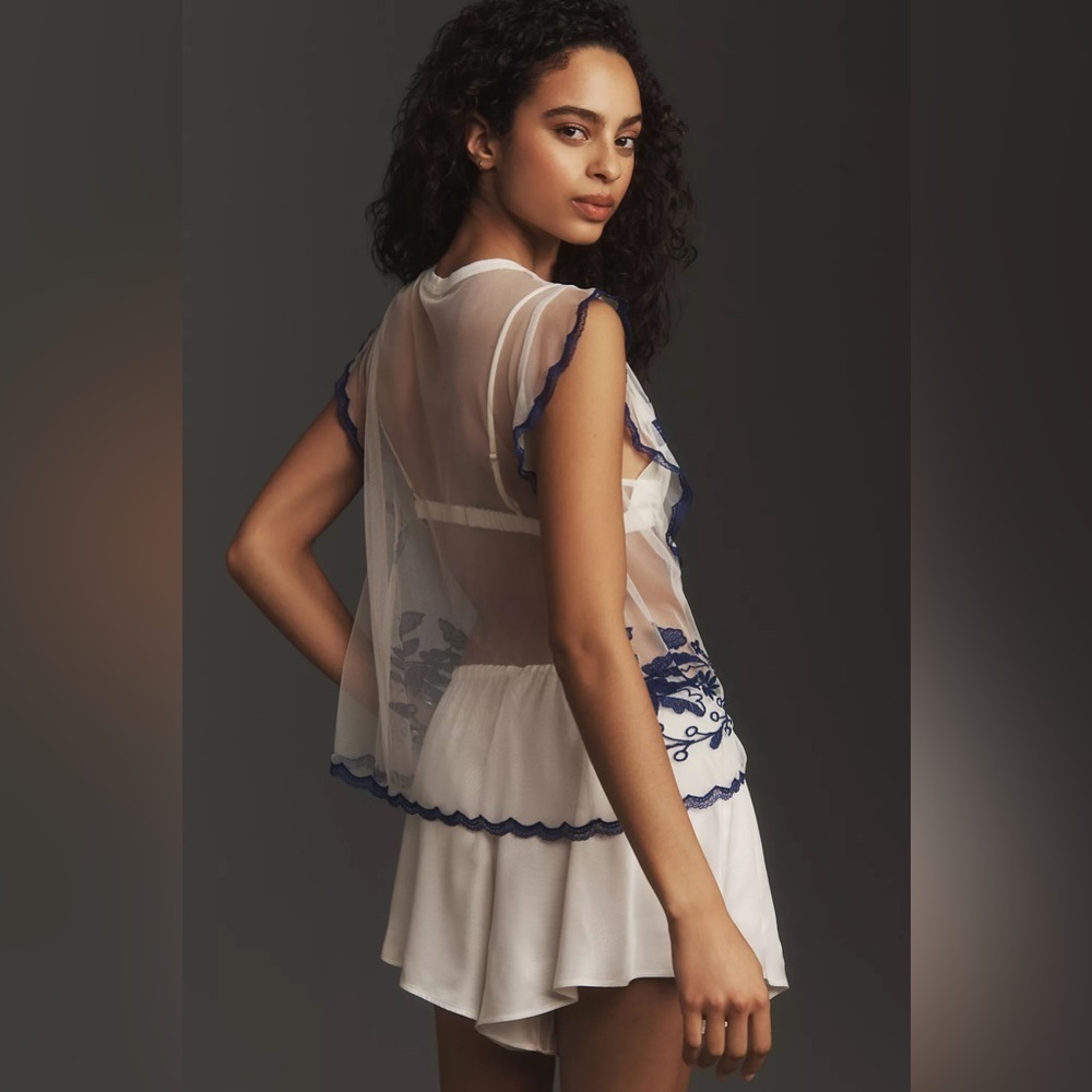 NWT By Anthropologie Embroidered Ruffle Muscle Tee - Picture 3 of 5